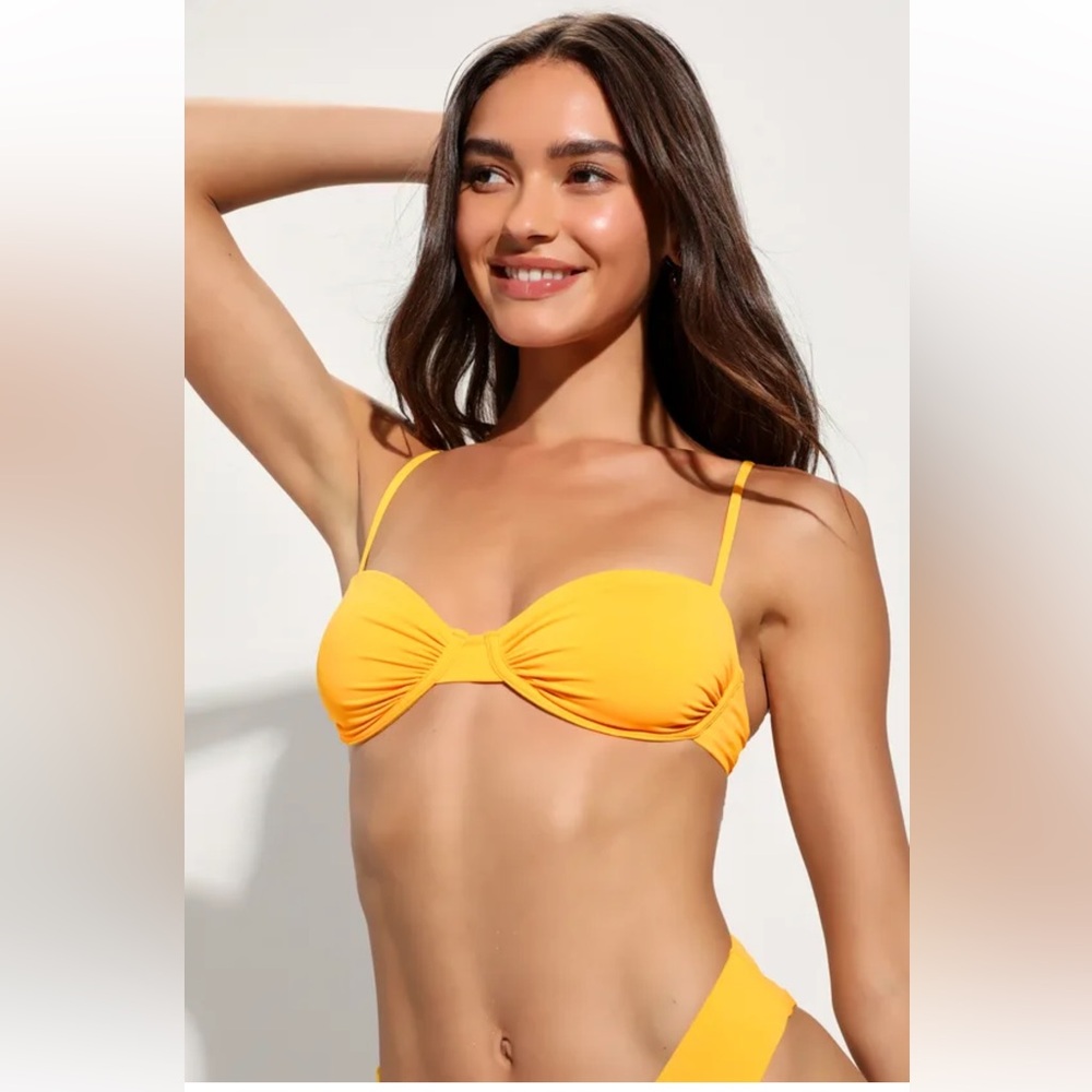 BOGO DEAL Lulus Loving Sunshine Marigold Yellow Ruched Underwire Bikini Top